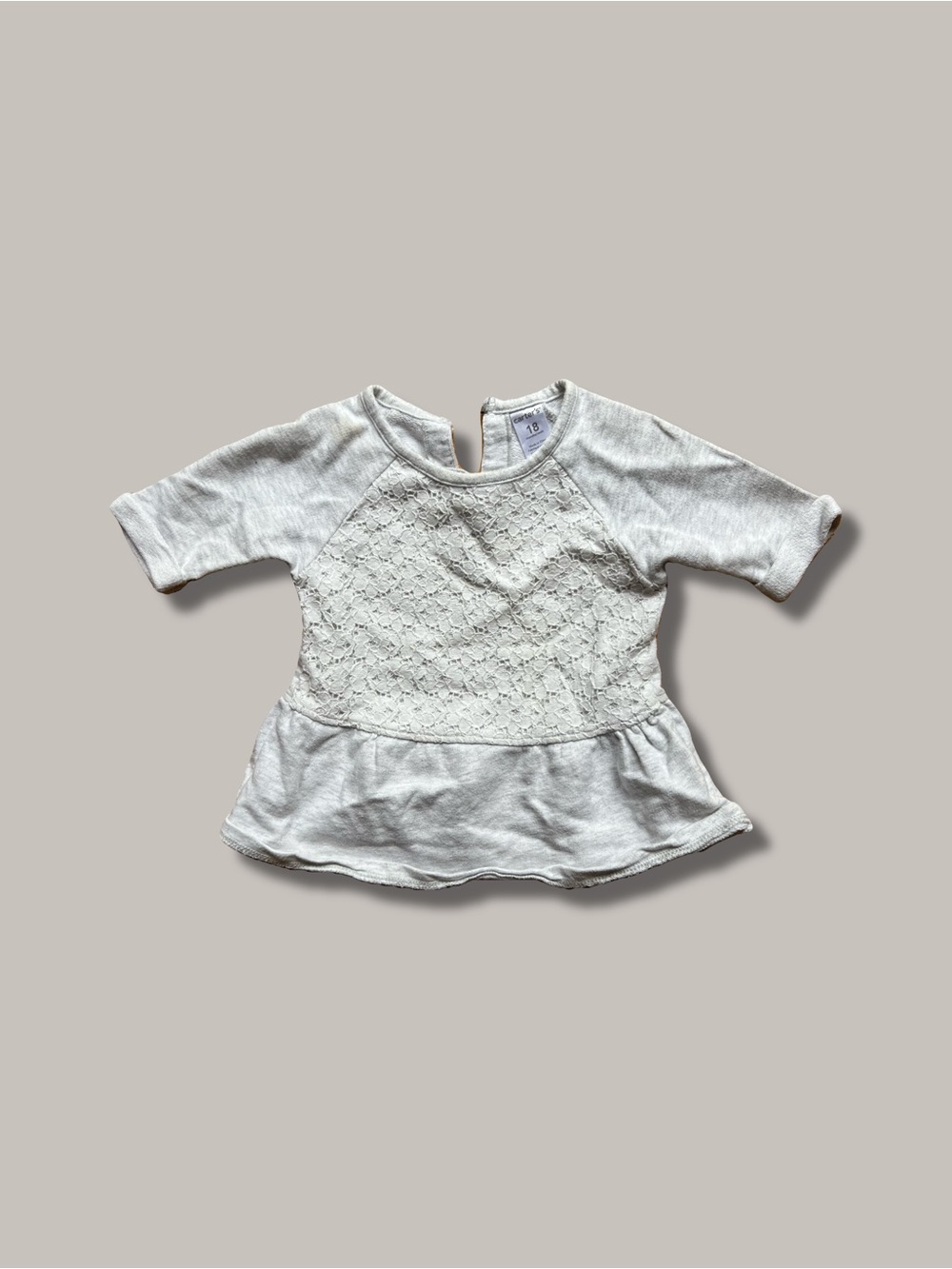Carter's Toddler Gray Lace-Paneled Peplum Long Sleeve Top